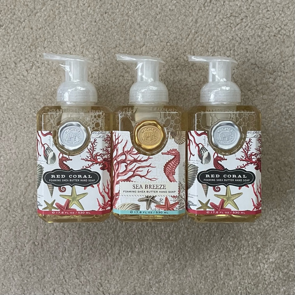 (SOLD) Michel Design Works Foaming Hand Soap Set: Sea Breeze, Red Coral